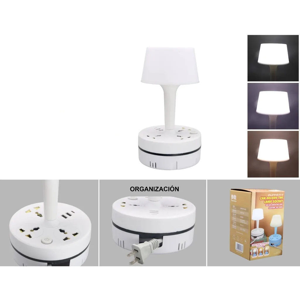 Lampara LED de mesa con multicontacto y puertos USB