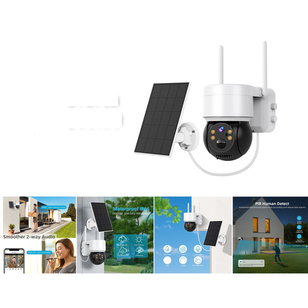 [Q6] Camara de seguridad WiFi solar exterior PTZ con panel solar