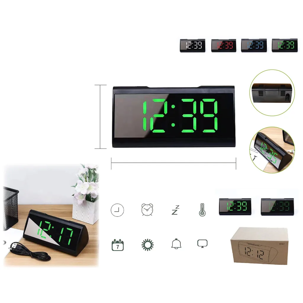 Reloj despertador digital LED con espejo