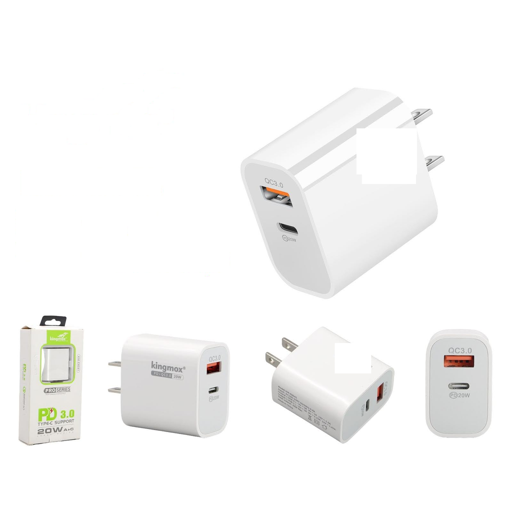[KM-E6041] Cargador de pared 20W PD+QC3.0 USB-A y Tipo-C