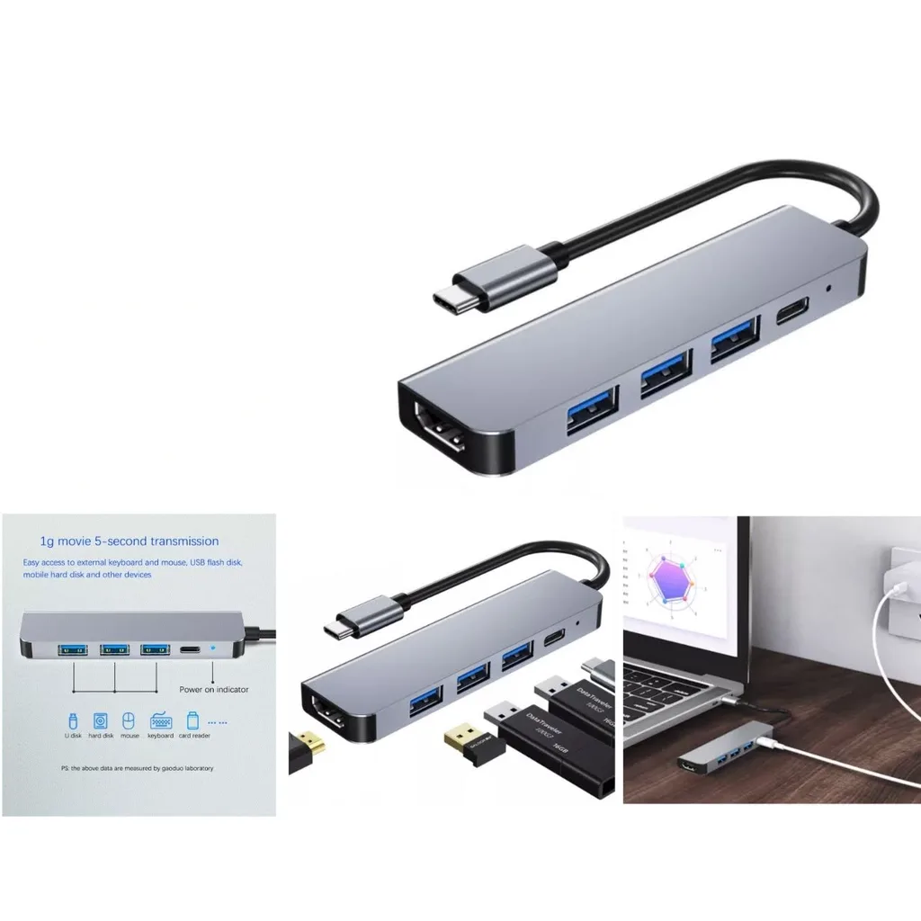 Hub adaptador 5 en 1 USB-C con HDMI 4K