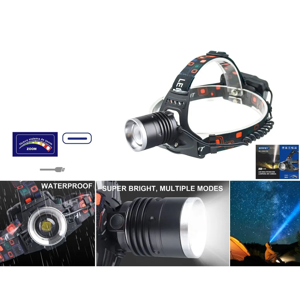 Lampara de cabeza LED recargable con zoom