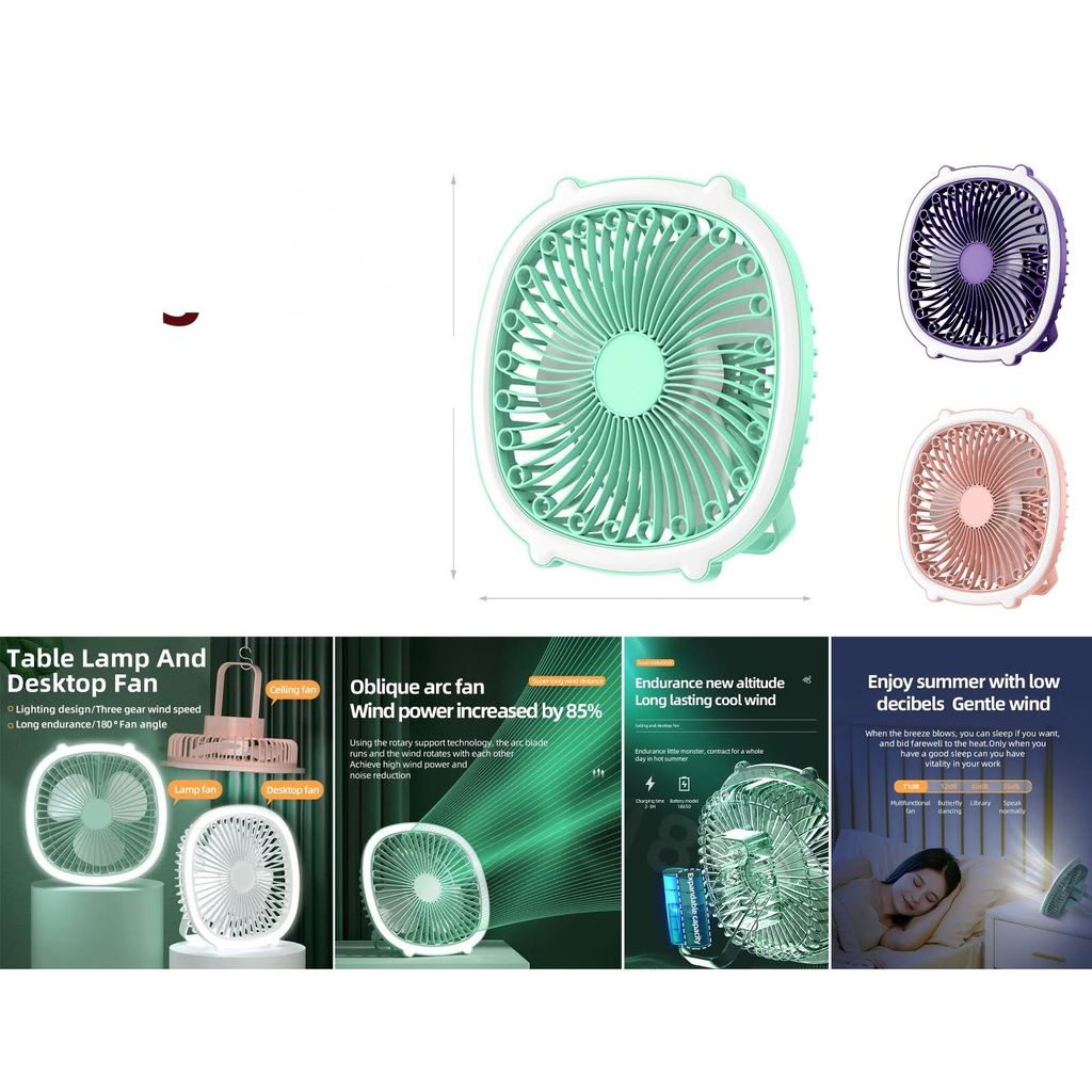 Ventilador de escritorio recargable con lampara