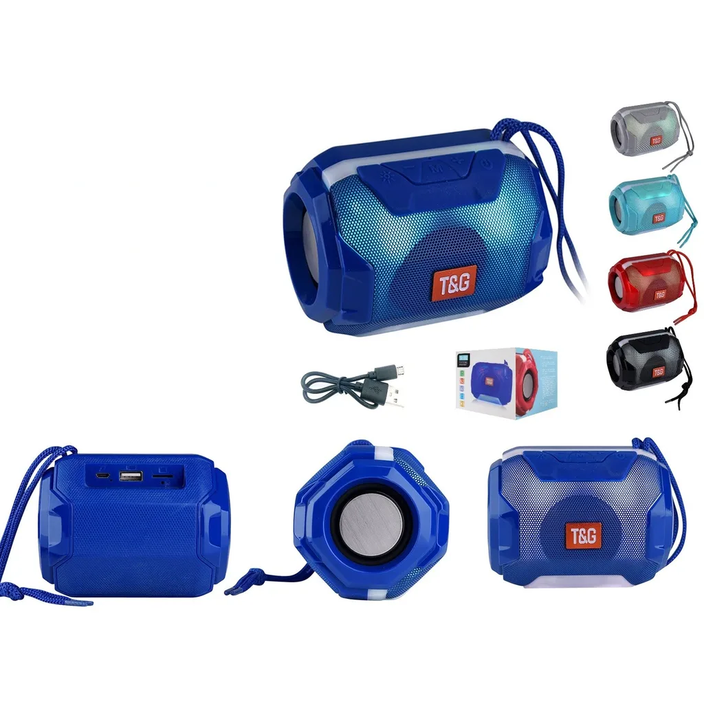 Parlante portatil Bluetooth con luces LED y correa