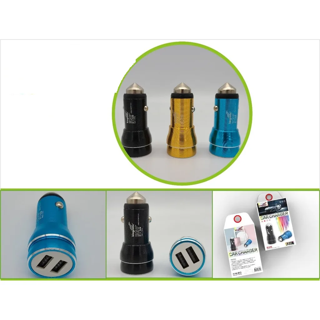 Cargador de auto de metal doble USB con martillo de seguridad