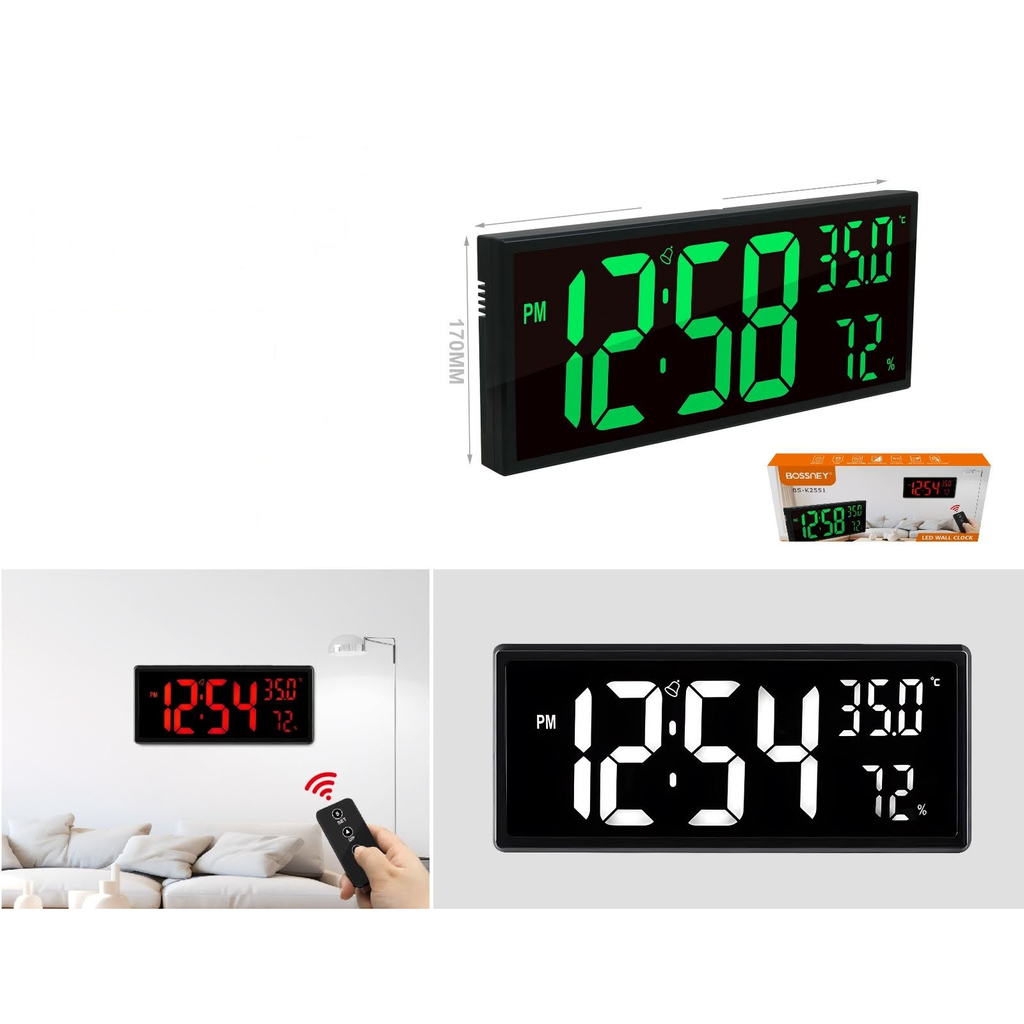 [BS-K2551] Reloj de pared LED digital con hora, fecha, dia y temperatura