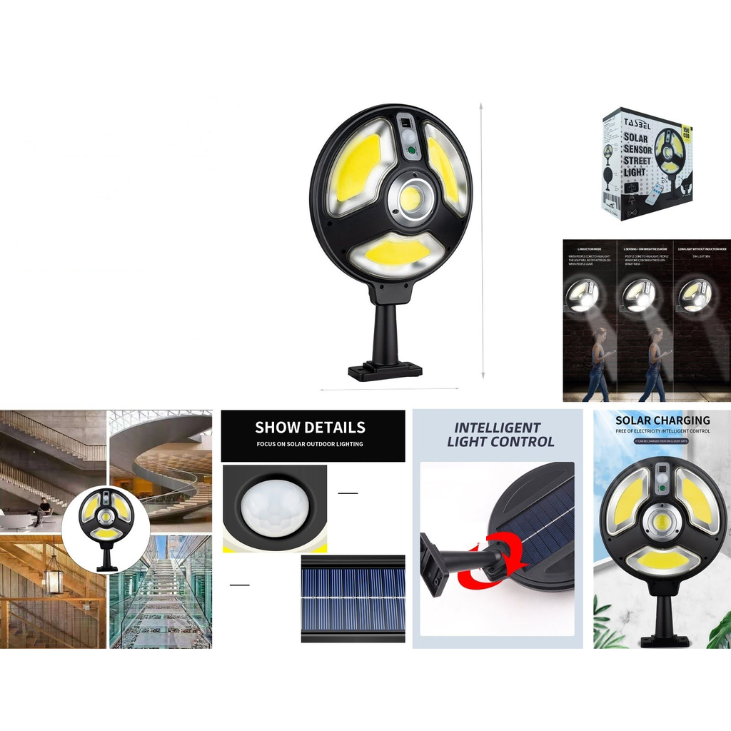 Luz solar de calle redonda con sensor infrarrojo y rotacion 360