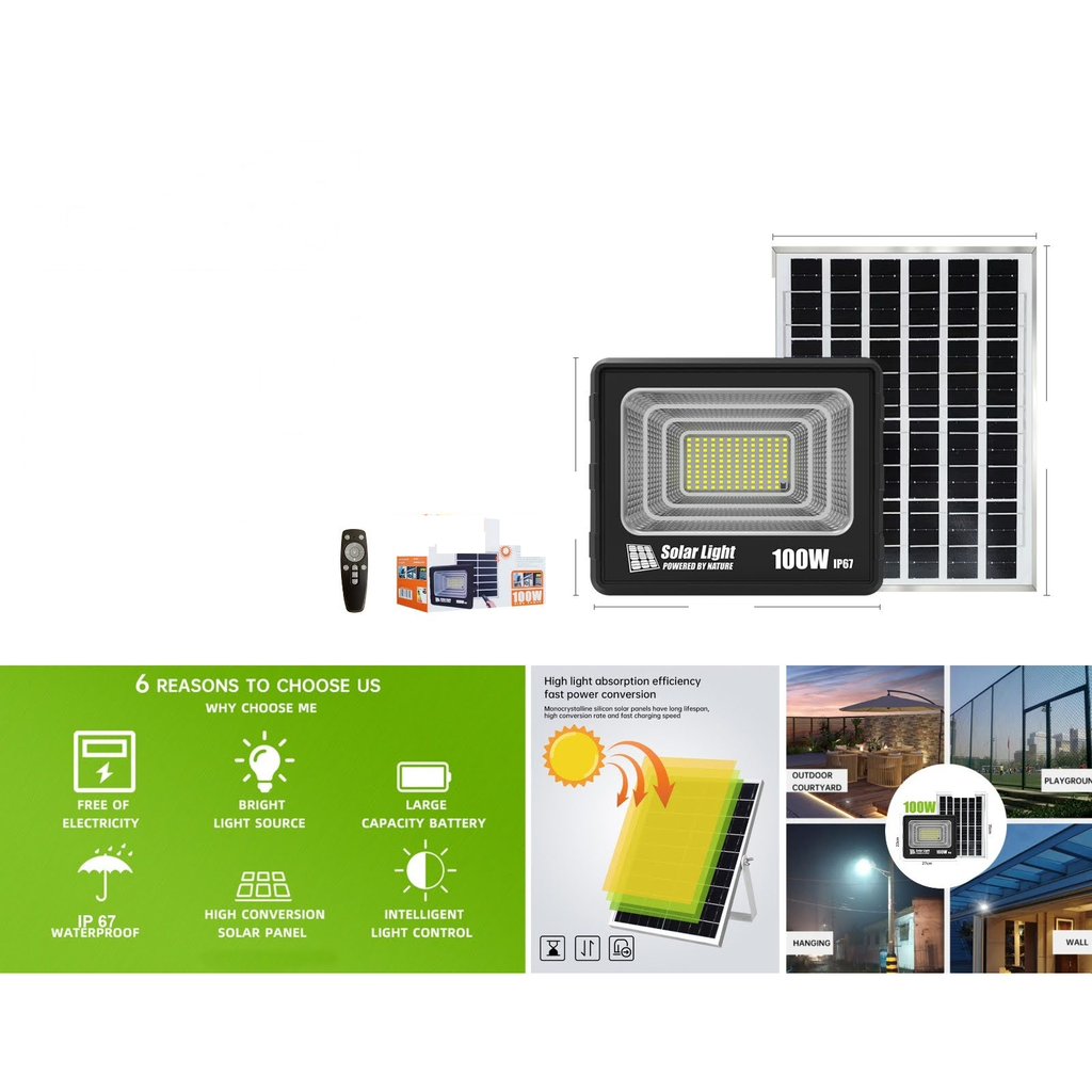 [KM-L3982] Reflector solar LED 100W con panel solar y control remoto