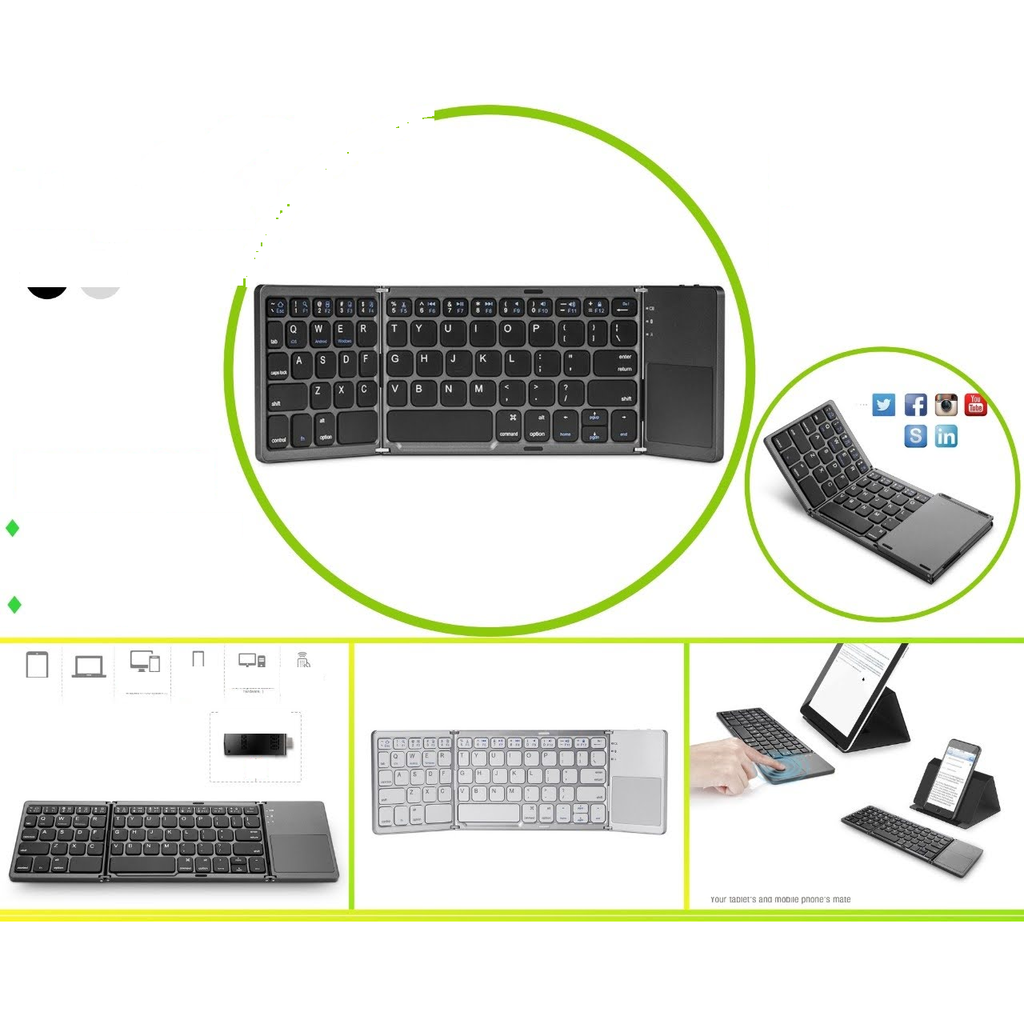 Teclado plegable con touchpad bluetooth portatil de metal