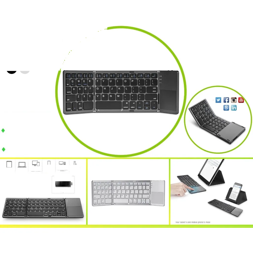 Teclado plegable con touchpad bluetooth portatil de metal
