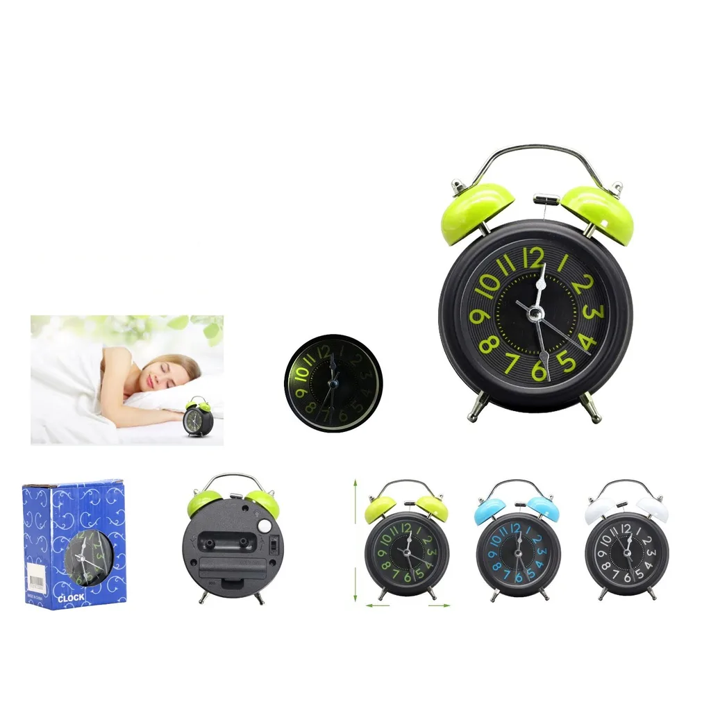 Reloj despertador redondo con campana doble e iluminacion