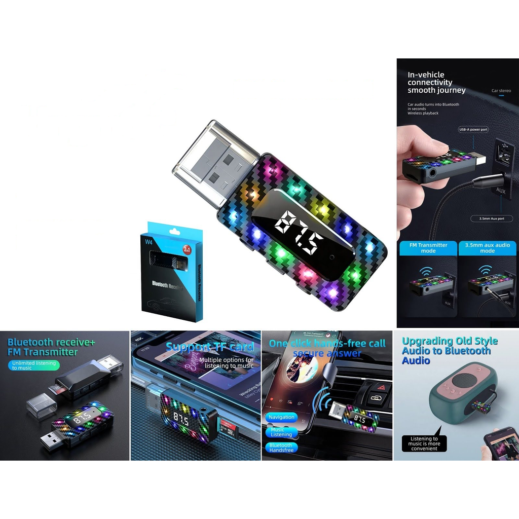 [W4] Receptor Bluetooth USB con pantalla LED para auto