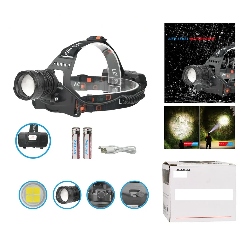 Faro de cabeza LED P50 recargable USB impermeable