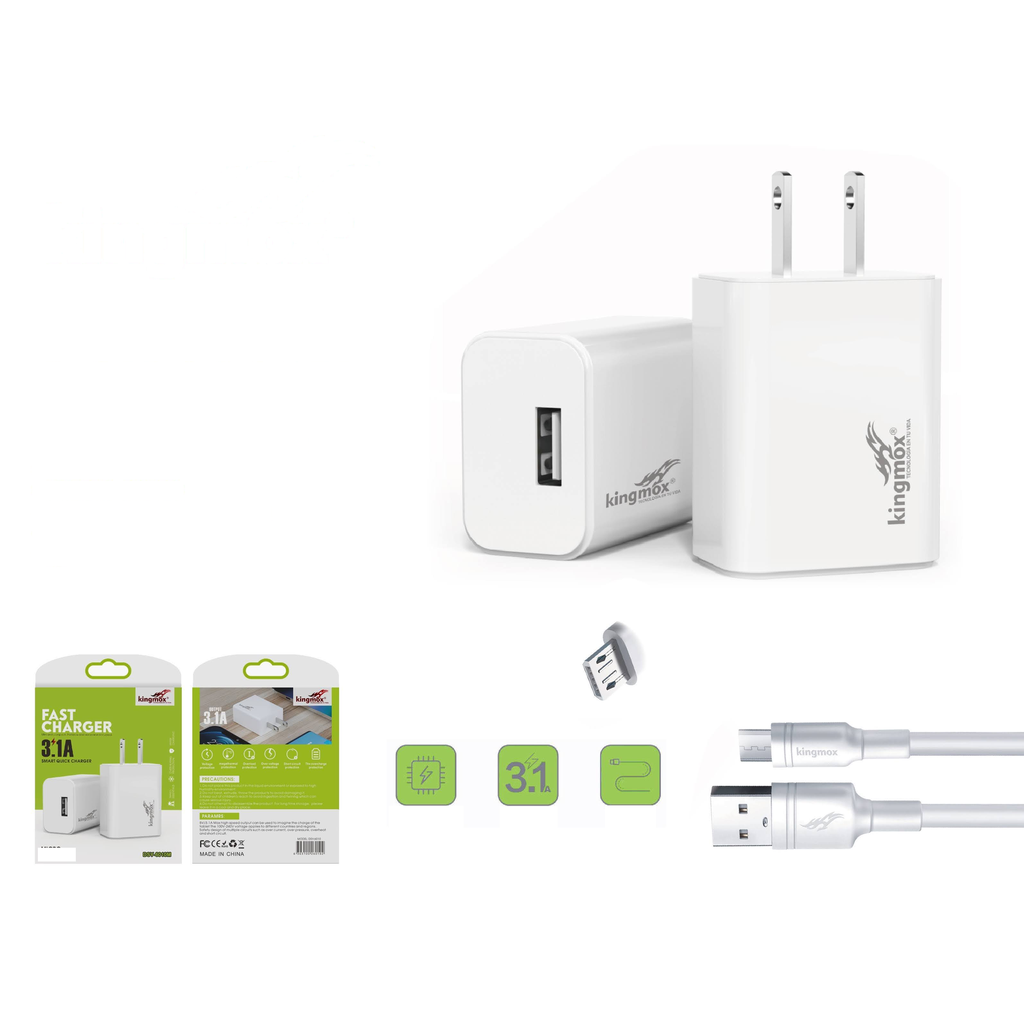 Cargador rapido 3.1A con cable Micro USB de 1M - Modelo DSY-6010M