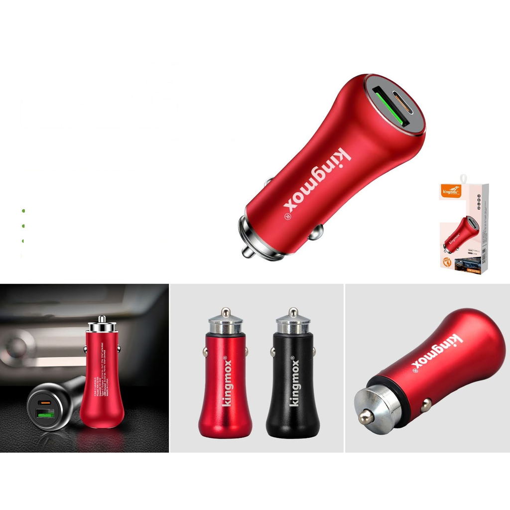 Cargador de auto metalico 38W con USB y Tipo-C
