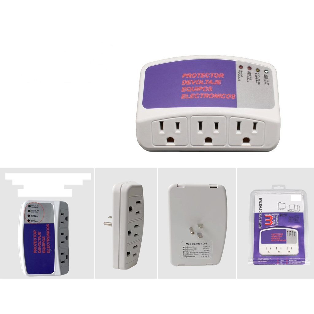 Protector de voltaje 3 tomas para equipos electronicos