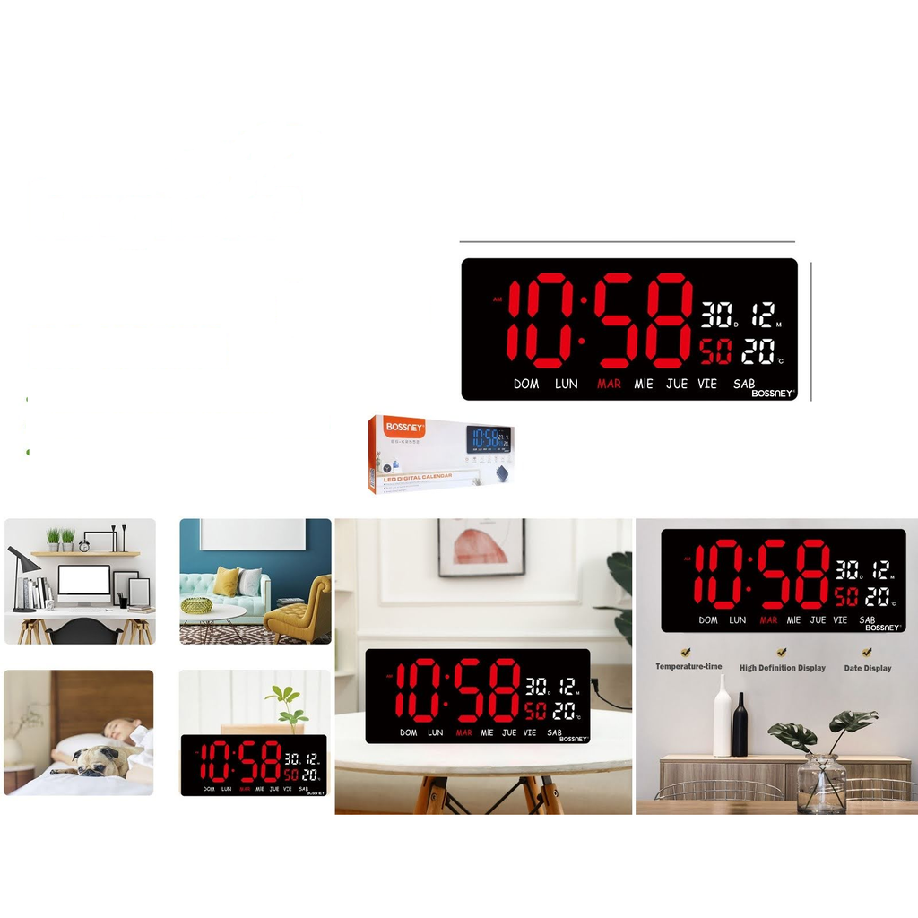 Reloj calendario digital LED de pared