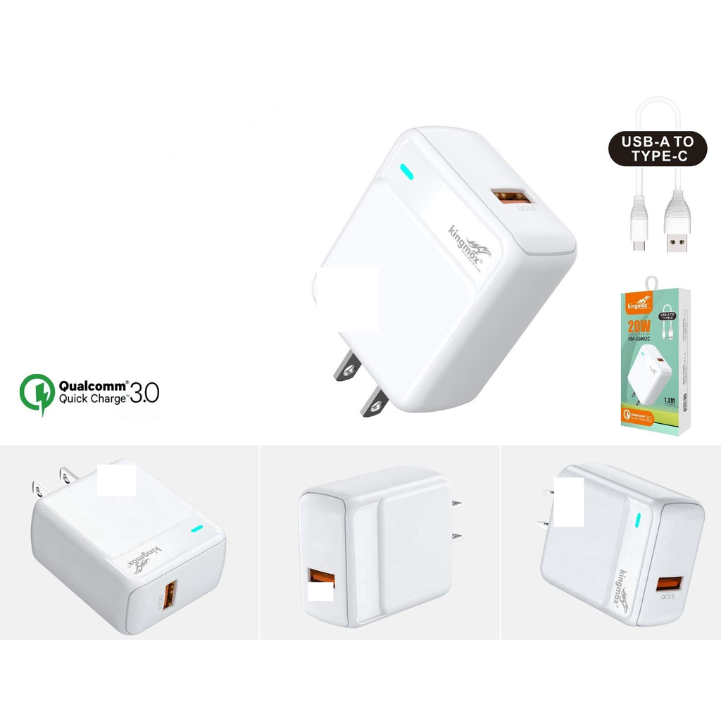 Cargador de pared carga rapida 20W con cable USB-A a Type-C