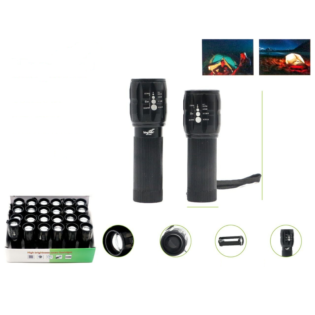 Linterna de bateria seca LED con zoom telescopico