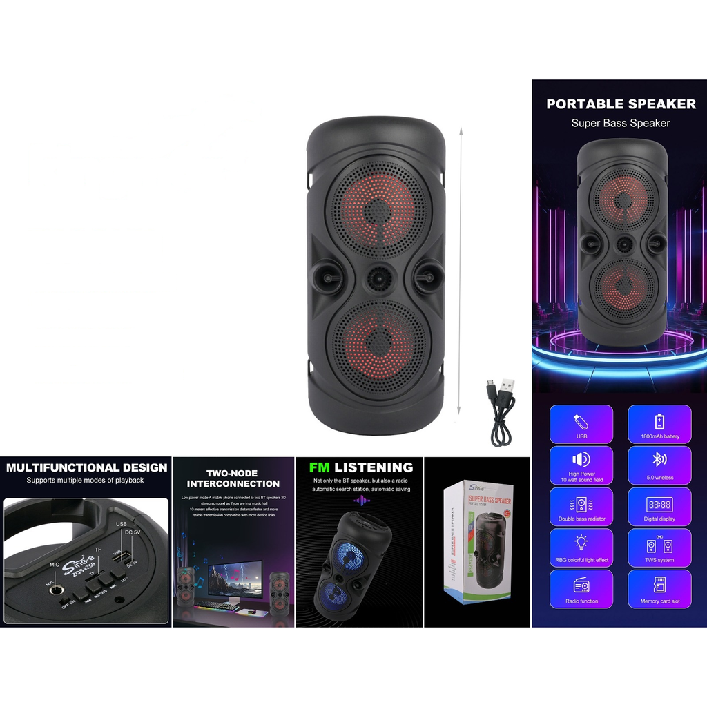 Parlante portatil Bluetooth Super Bass con luces de colores
