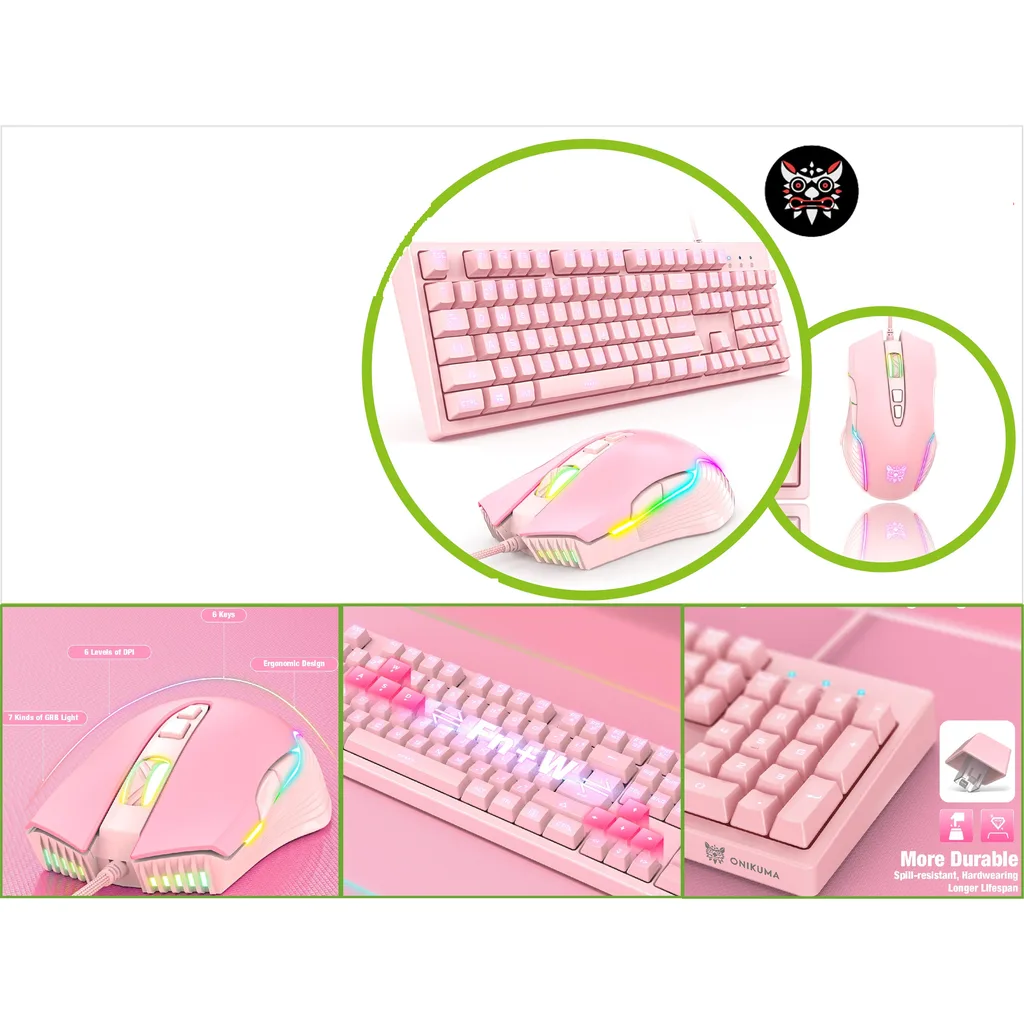 Combo de teclado y mouse gamer rosa con luces RGB
