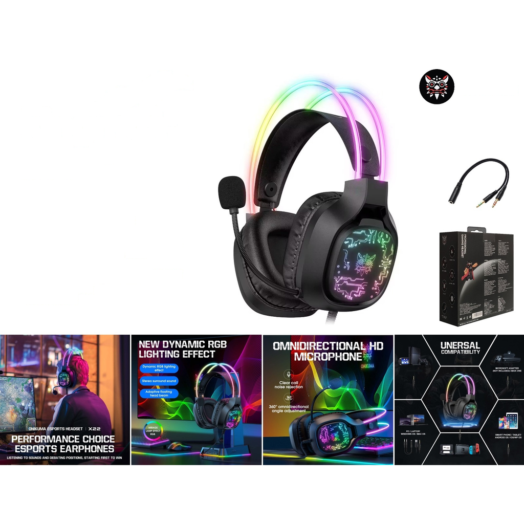 Audifonos gamer con microfono y luz RGB - Modelo X22