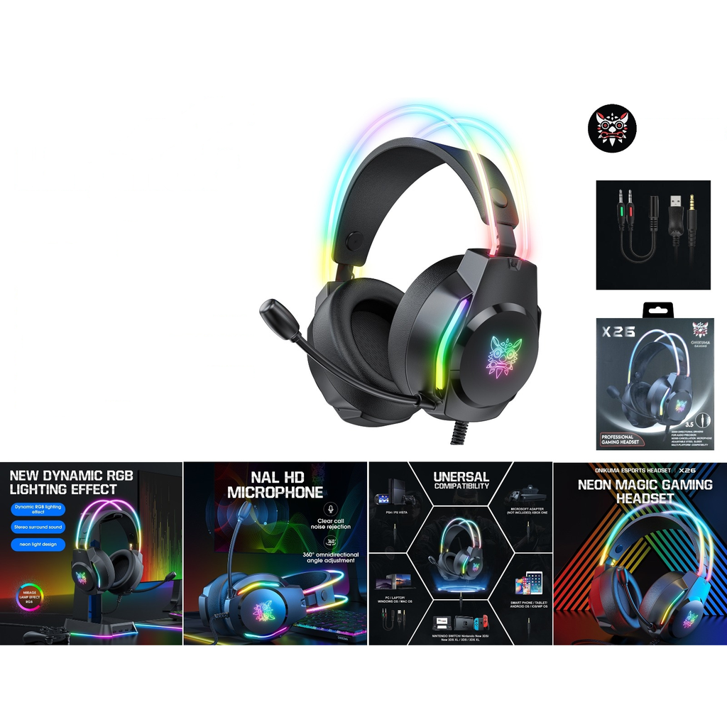 Audifonos gamer diadema con microfono y luces RGB - Modelo X26