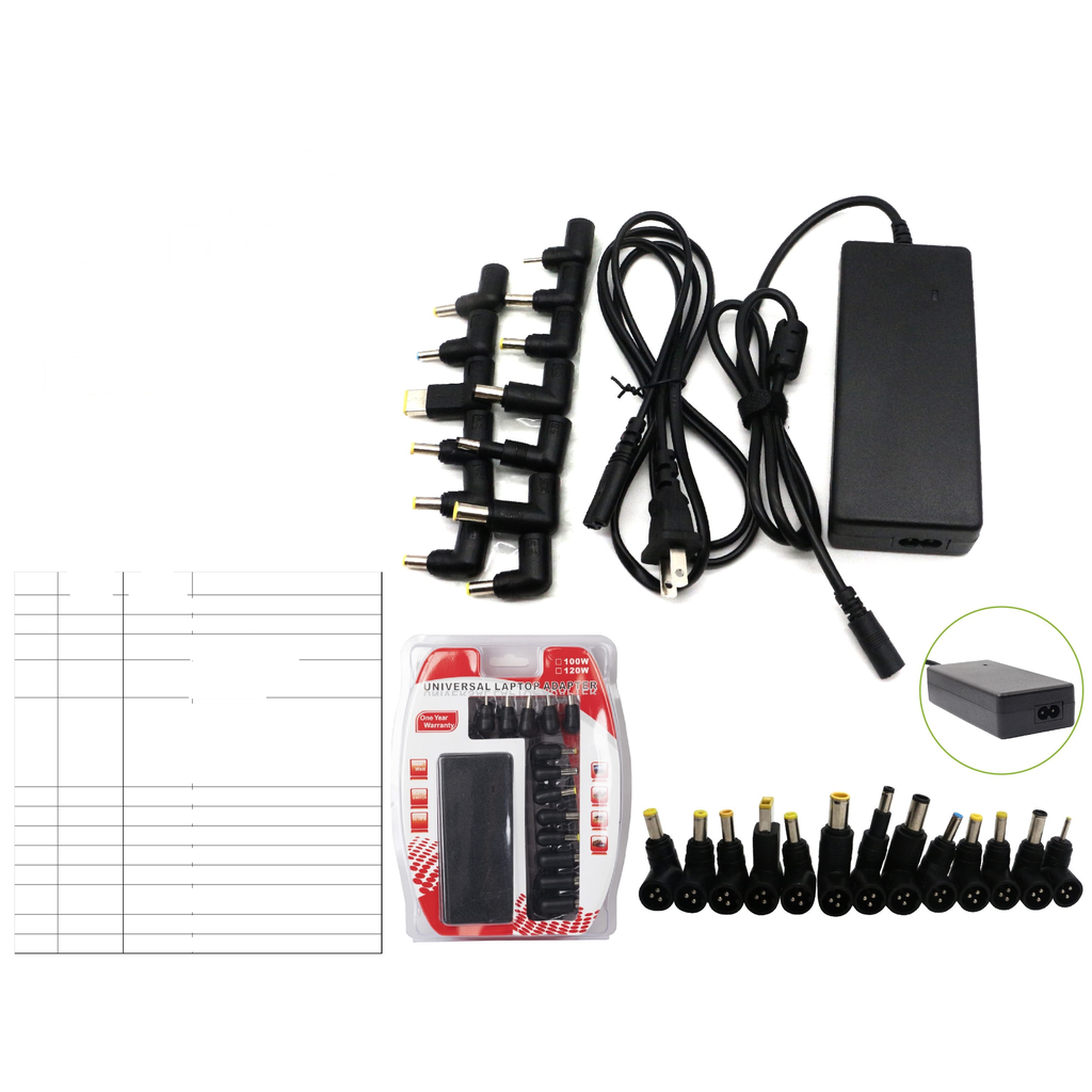 Cargador universal automatico para laptop 120W con multiples conectores