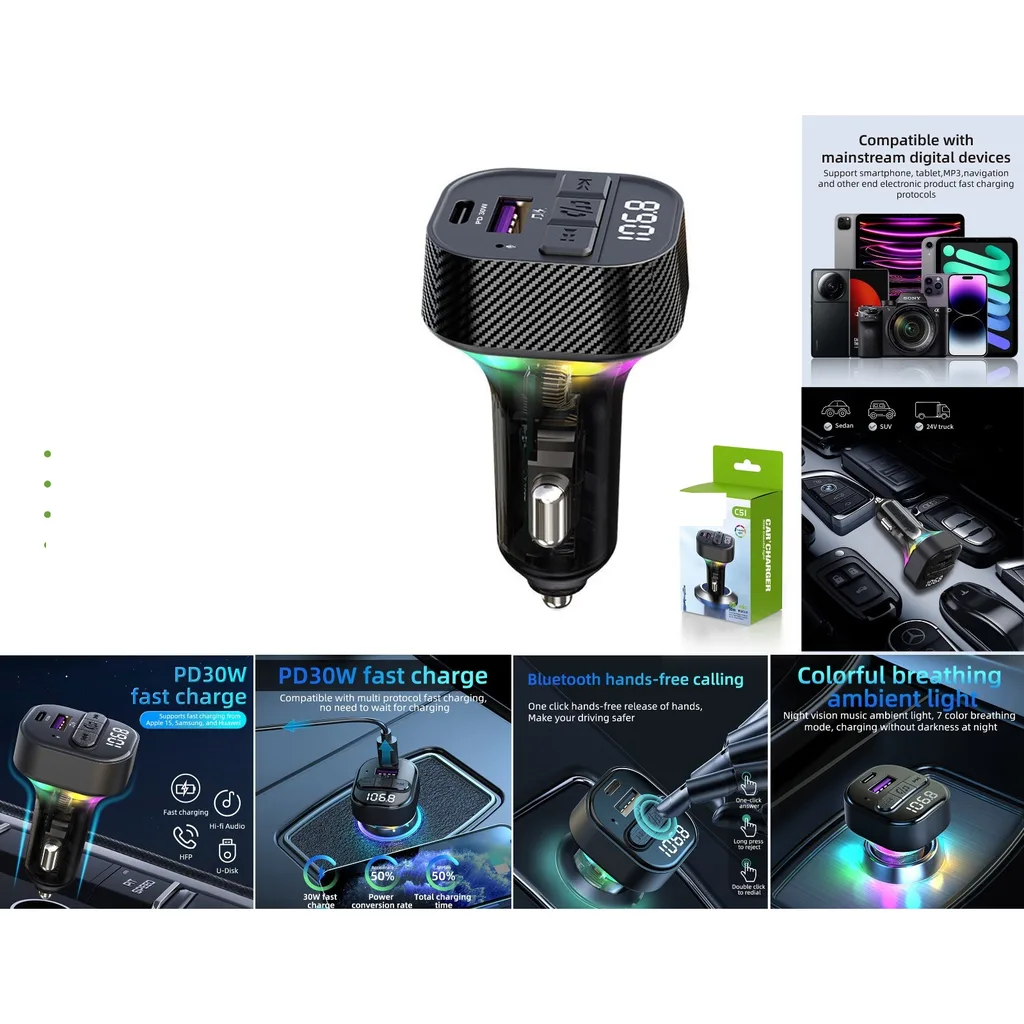 Transmisor cargador para auto Bluetooth FM USB PD45W