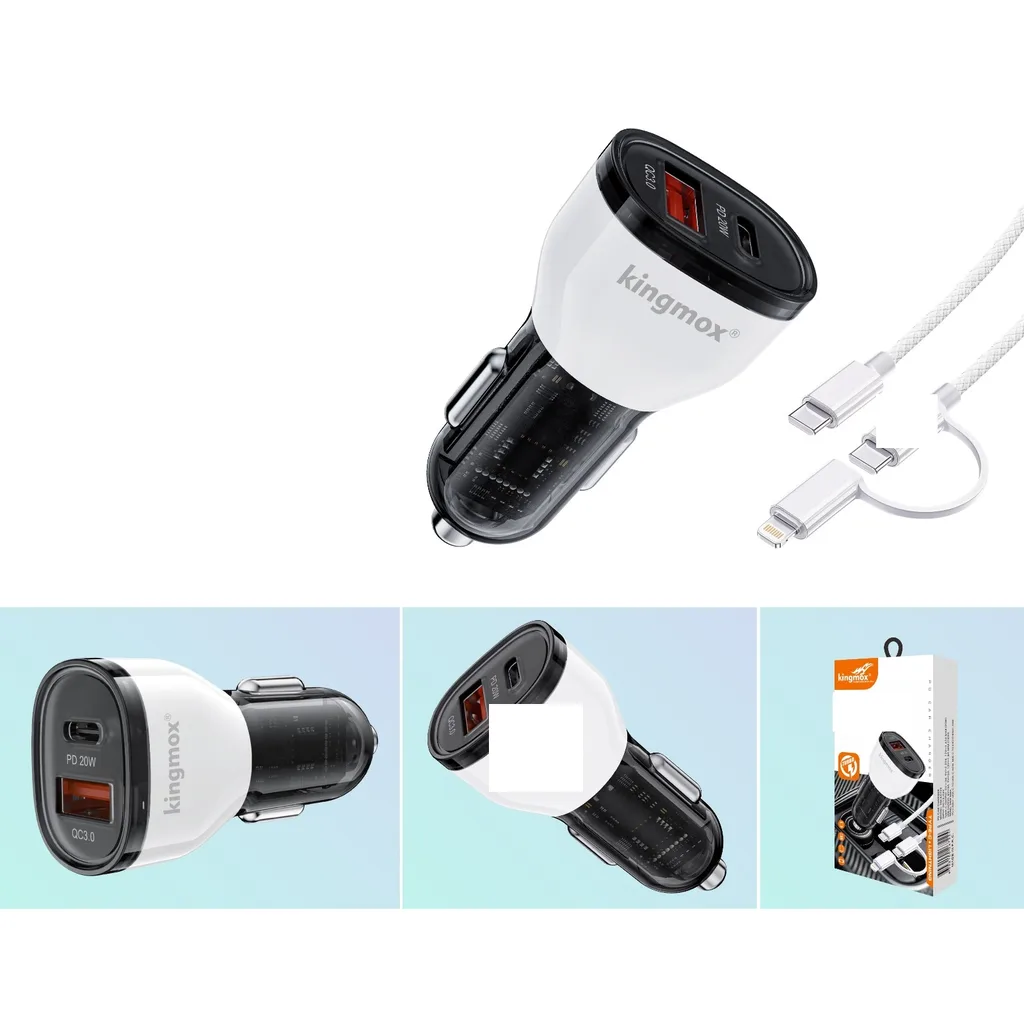 Cargador de coche PD 38W con cable USB-C y Lightning