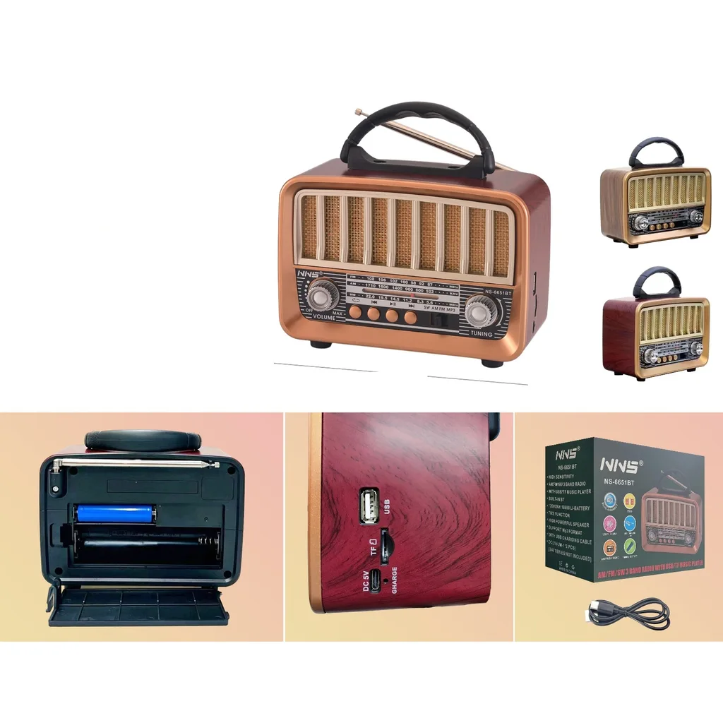 Radio retro Bluetooth FM AM SW con USB y TF - Modelo NS-6651BT