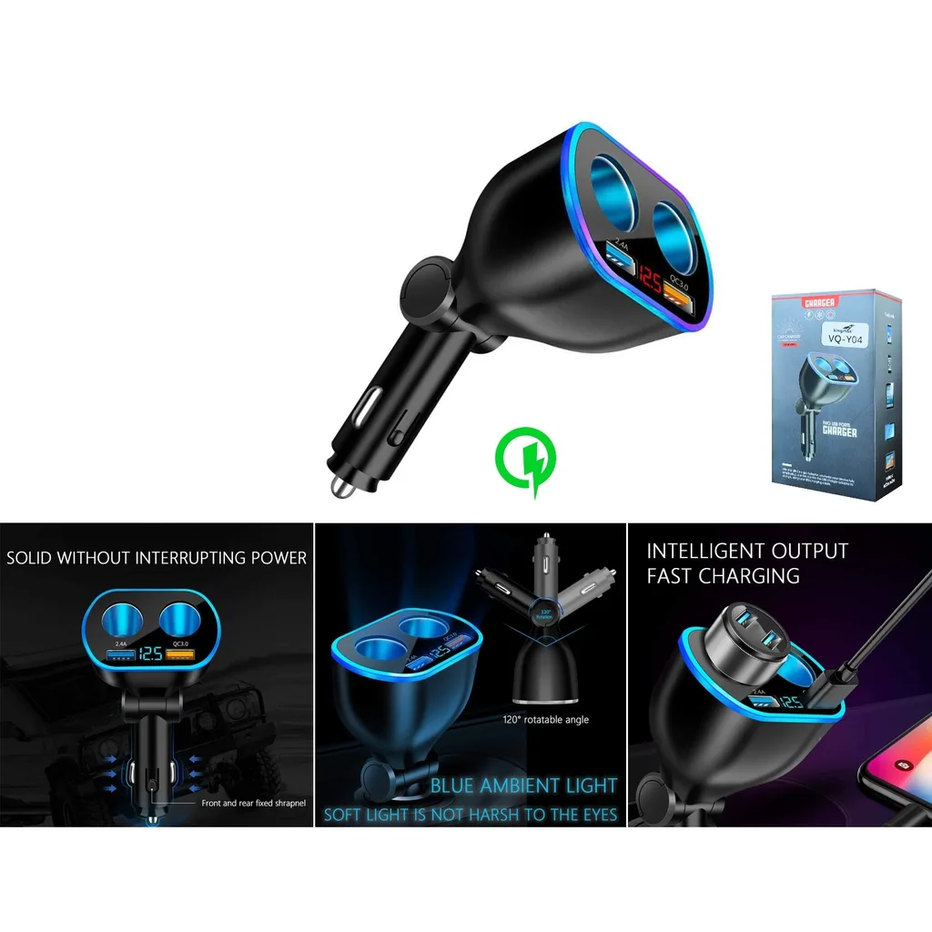 Encendedor de coche con doble socket y carga rapida QC3.0