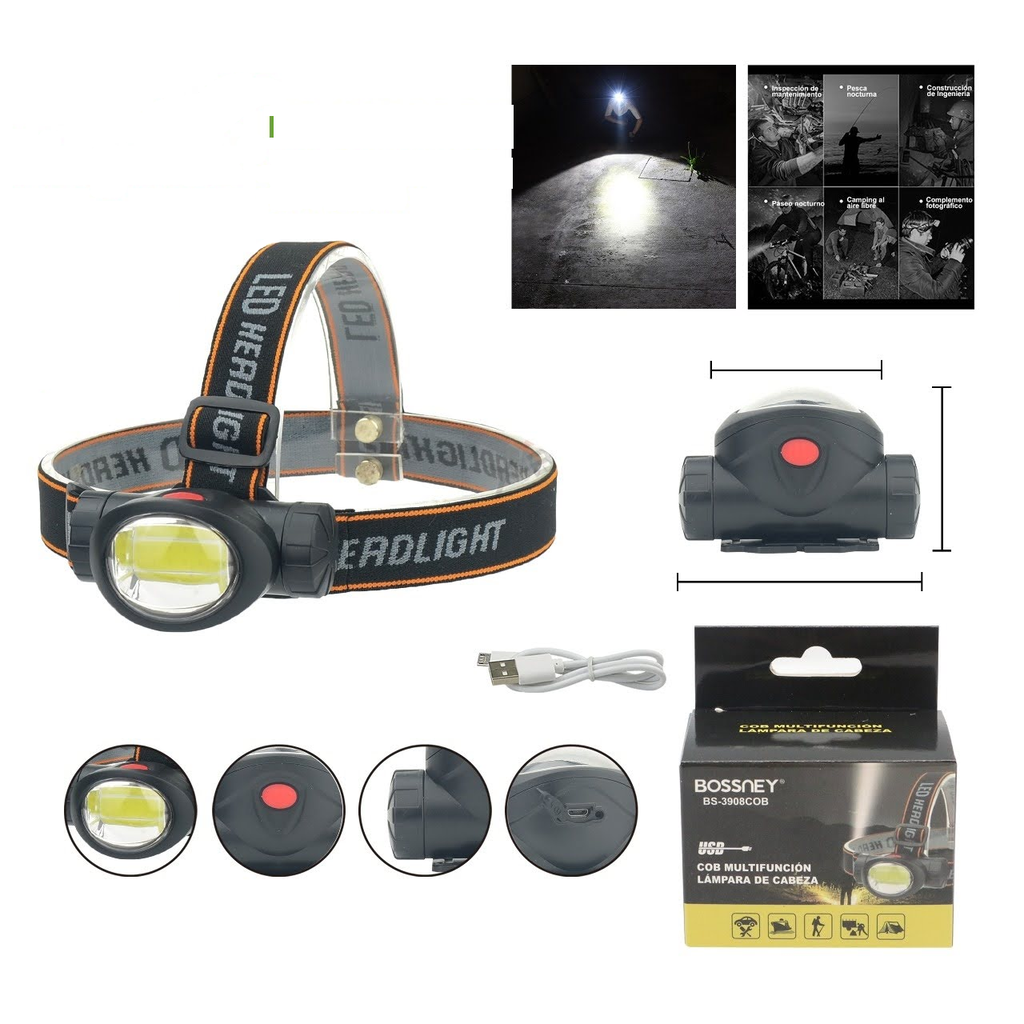 Linterna de cabeza recargable LED COB multifuncion