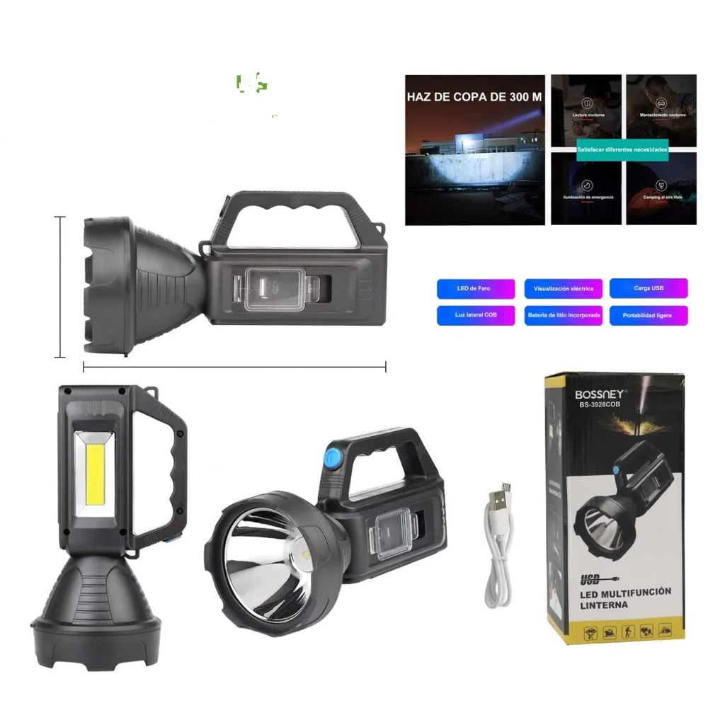 Lampara linterna portatil recargable USB LED multifuncion