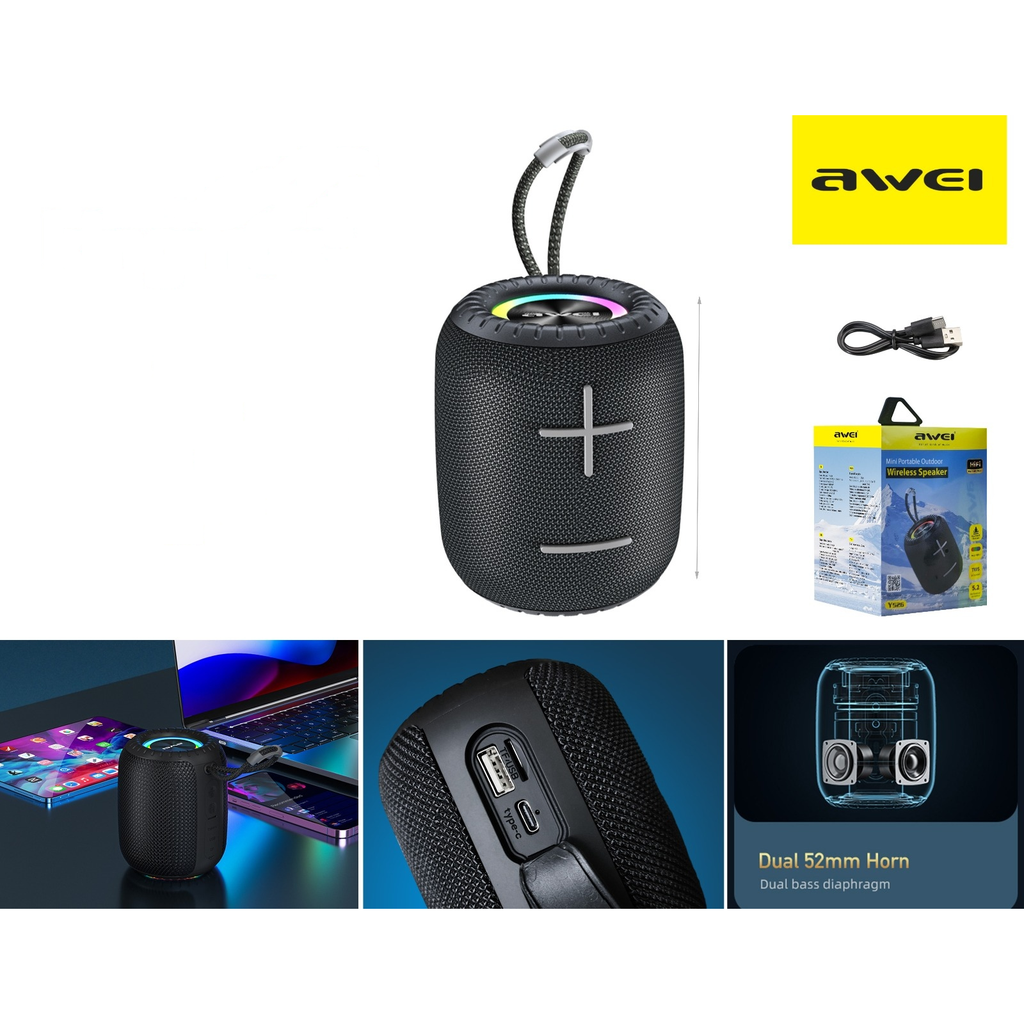 Parlante inalambrico portatil mini con luz RGB 6W