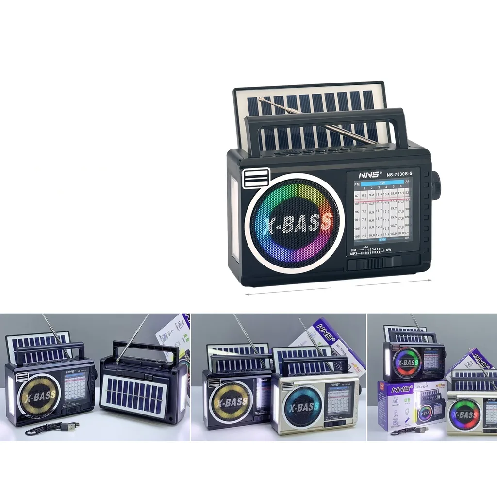 Radio multibanda recargable con energia solar y luz RGB