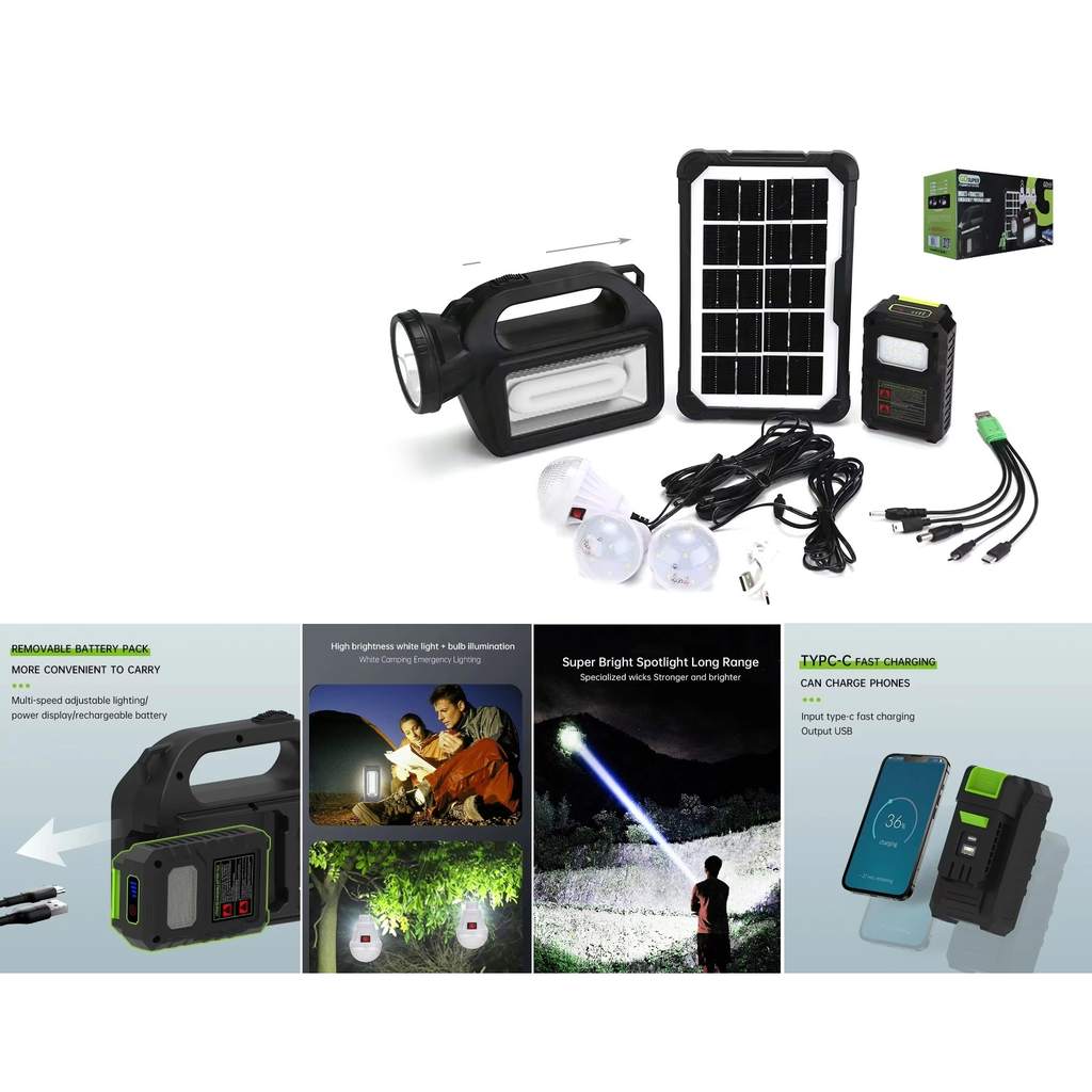Sistema solar pequeno con panel y bombillas