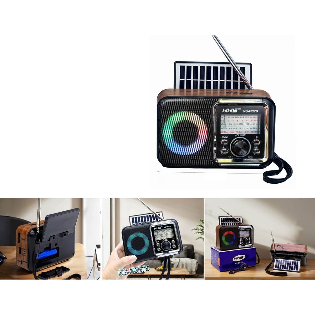 Radio parlante solar Bluetooth FM/AM/SW con luces de colores