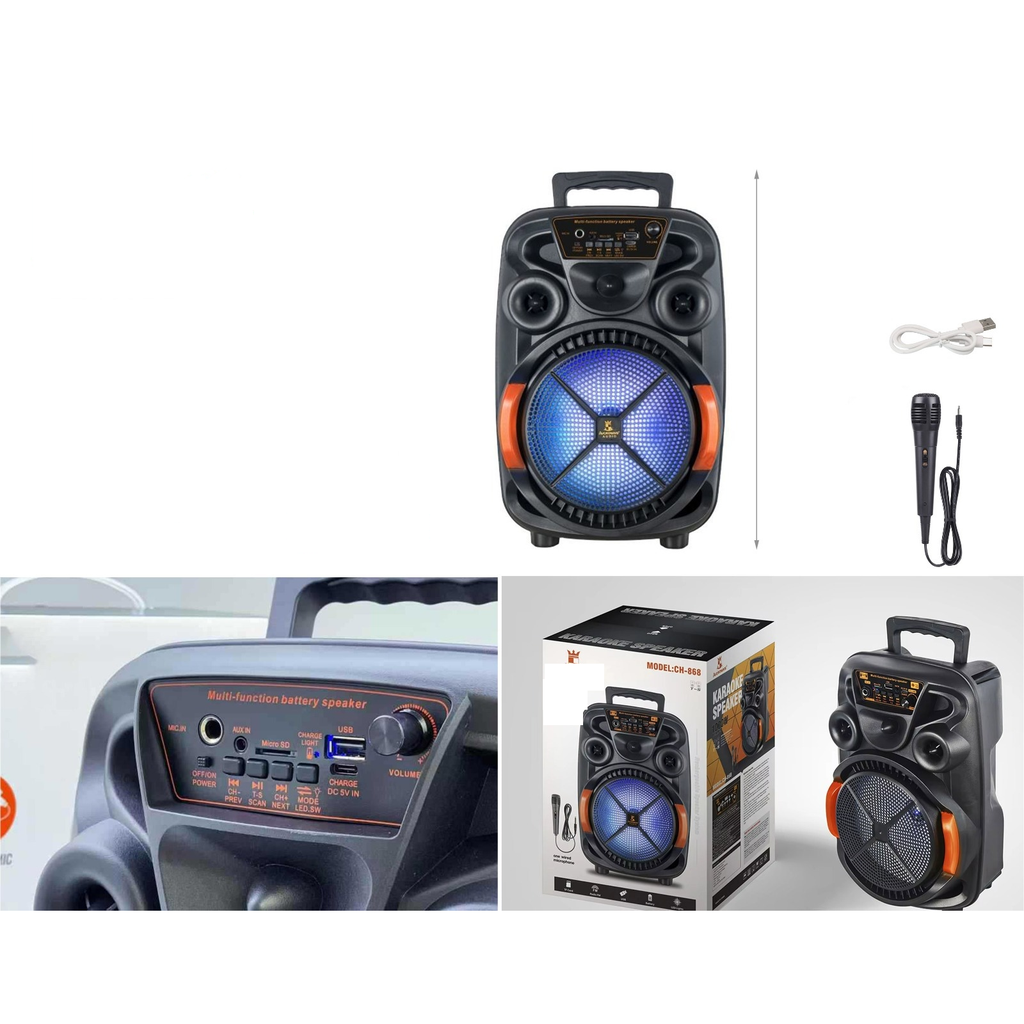Parlante karaoke 8 pulgadas Bluetooth con microfono y luces de colores - Modelo CH-868