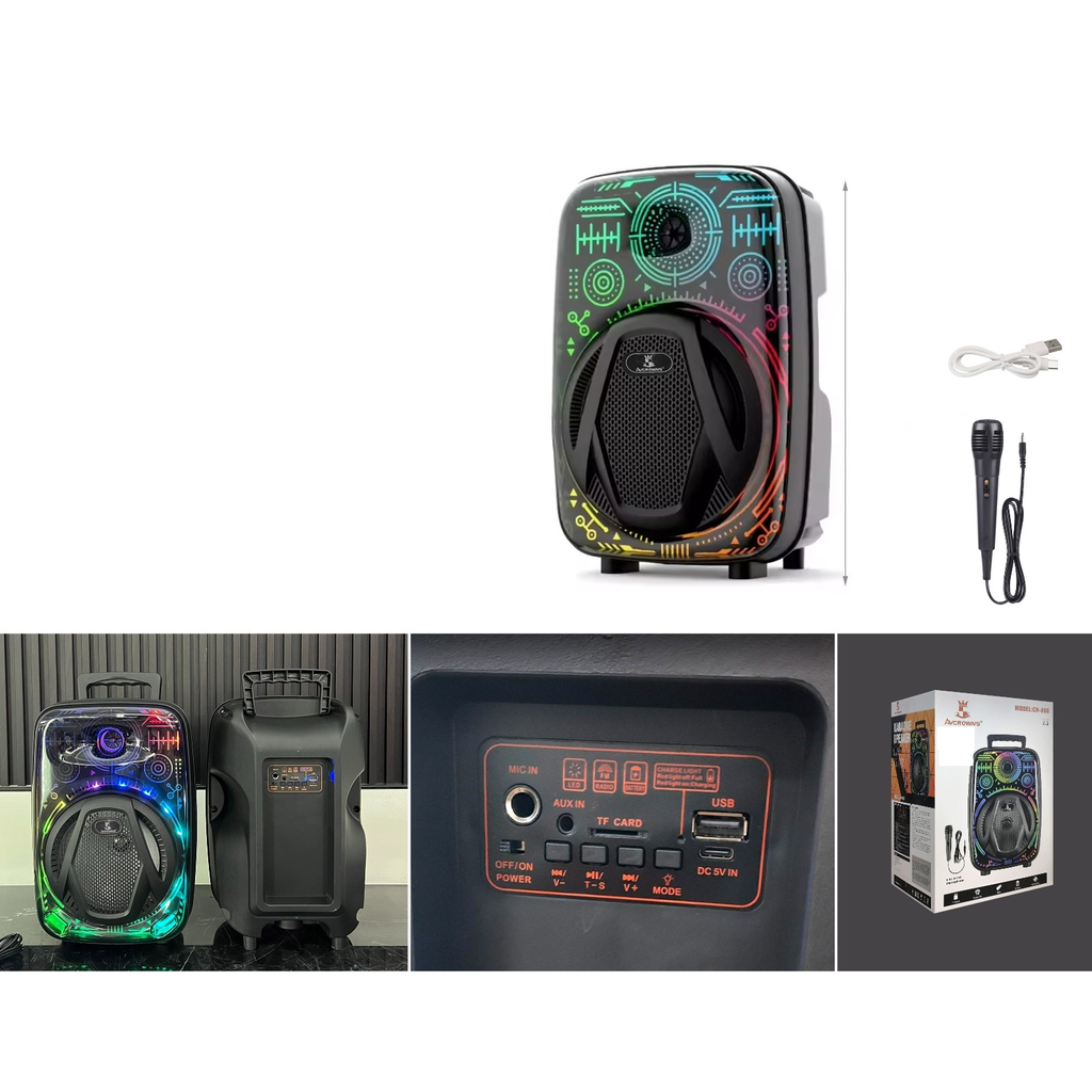 Parlante karaoke 8 pulgadas Bluetooth con microfono y luces de colores - Modelo CH-880