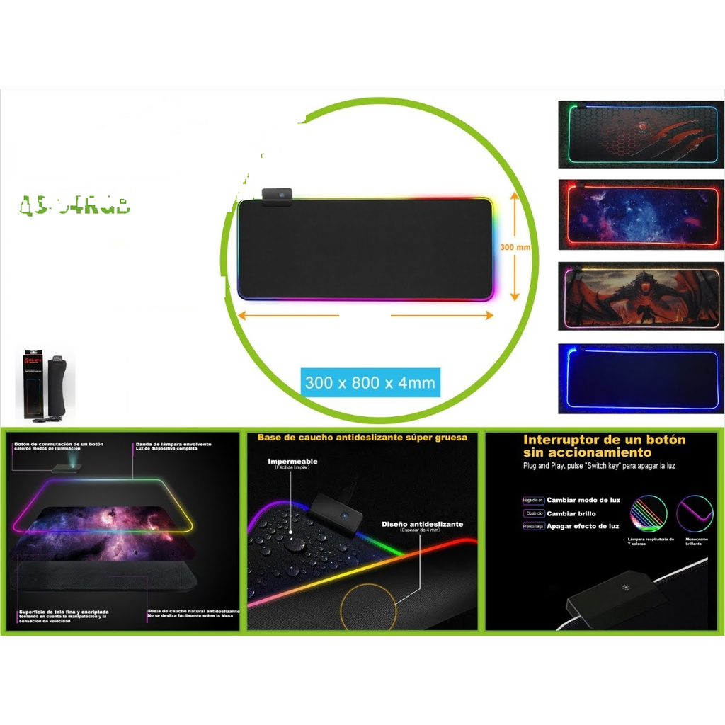 [QS-04RGB] Almohadilla de raton gamer LED RGB 800x300x4mm