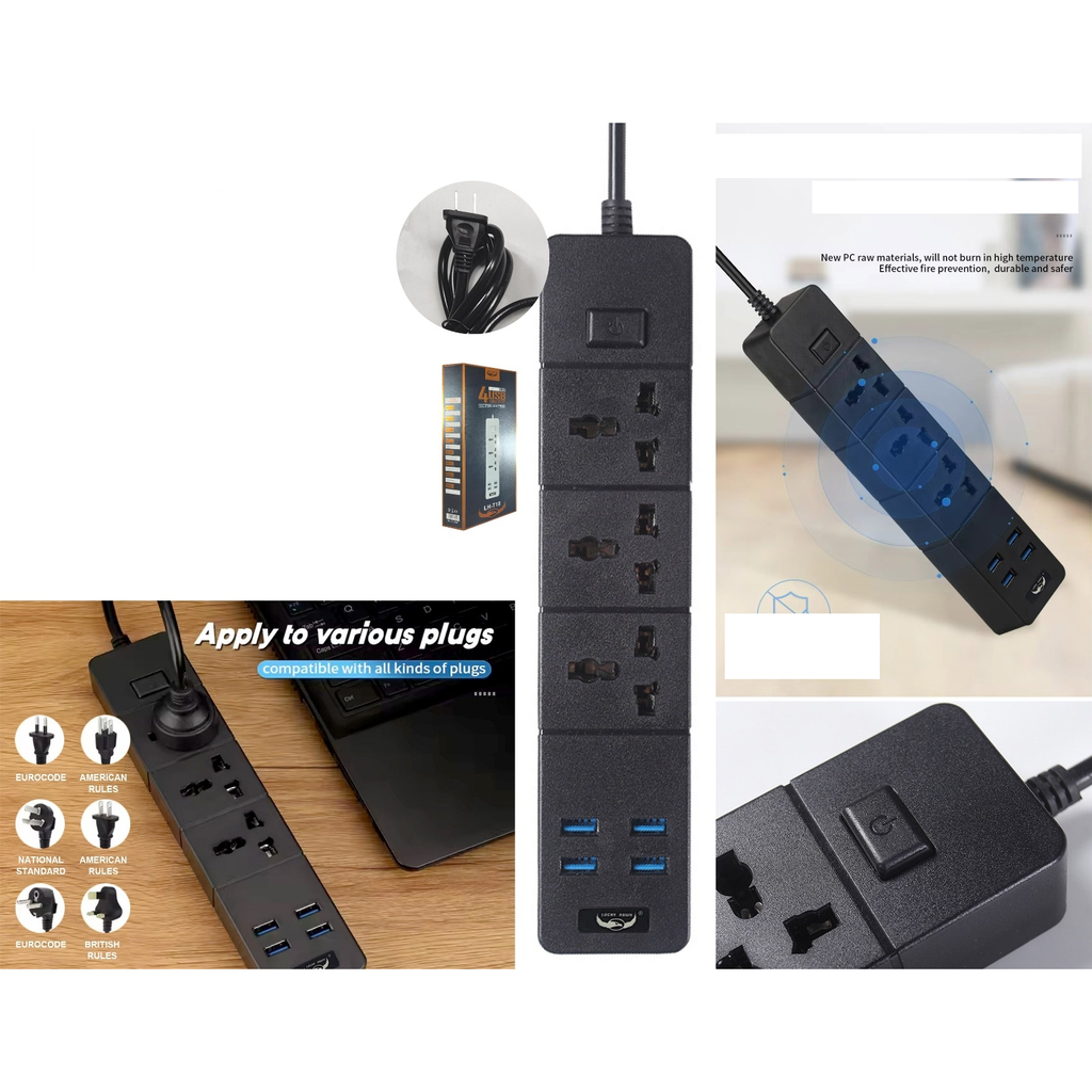Regleta de enchufes con USB 2500W cable 2M