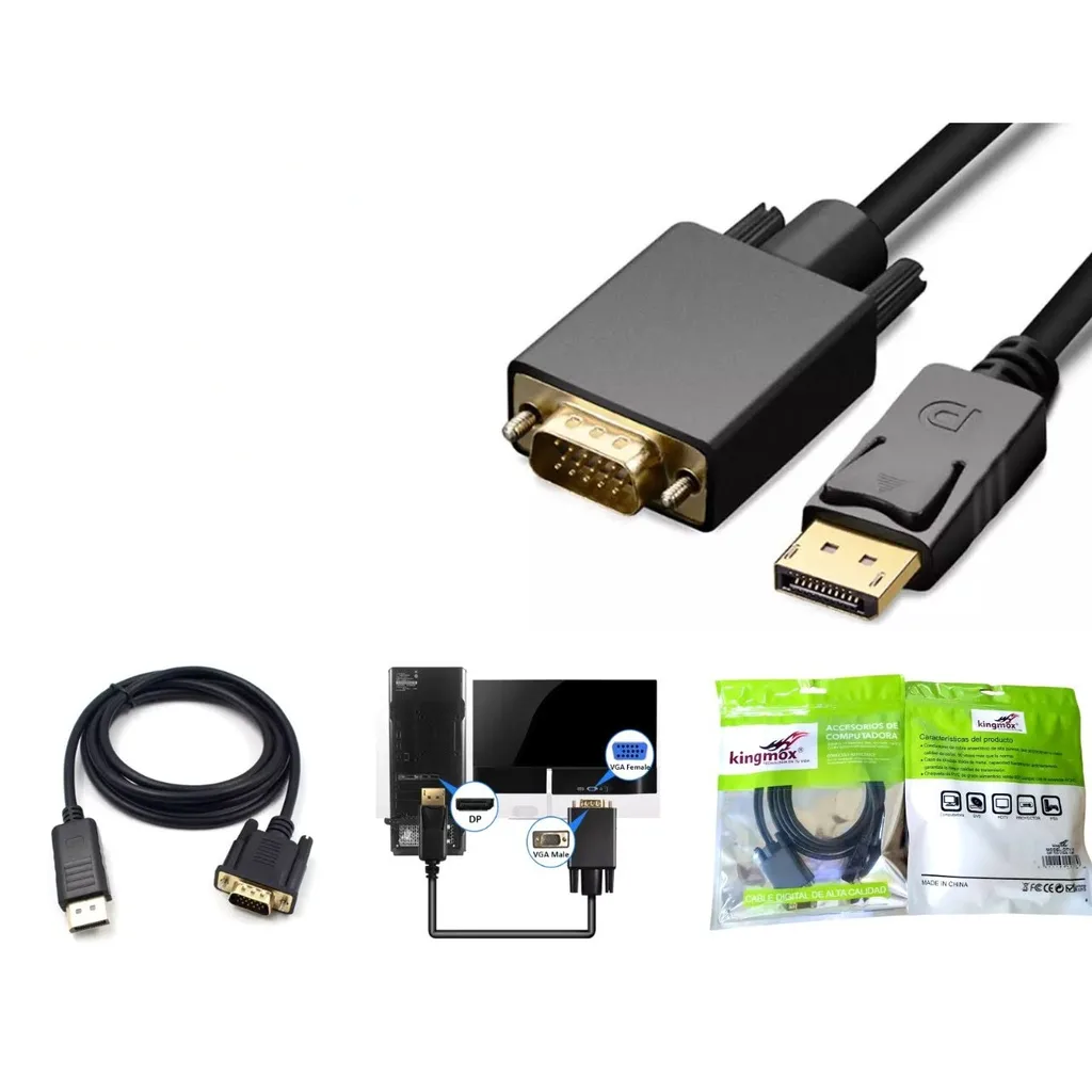 Cable DisplayPort a VGA 1080P Full HD 1.8 metros