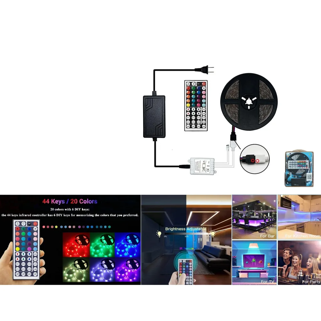 Tira de luces LED RGB 5M con controlador y control remoto