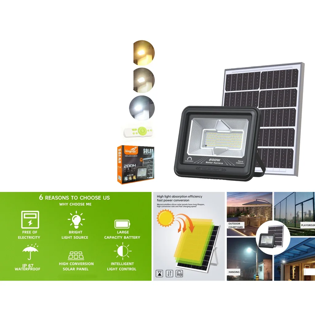 Foco solar proyector 200W con panel solar y control remoto
