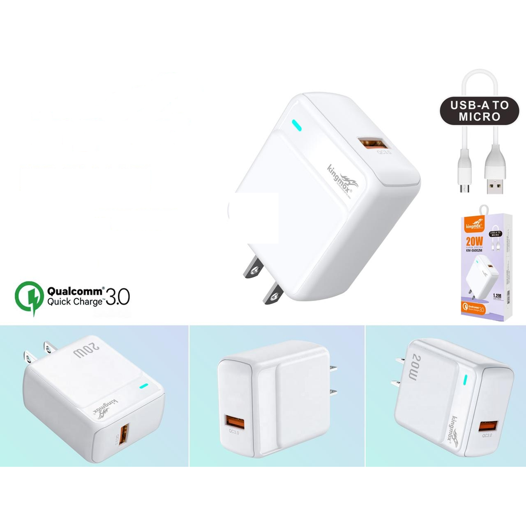 Cargador de pared 20W carga rapida QC3.0 con cable Micro USB
