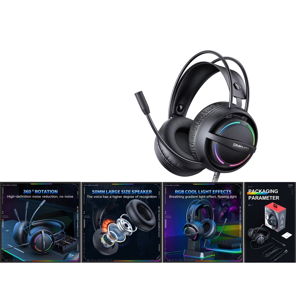 Auriculares gaming con microfono y luces RGB