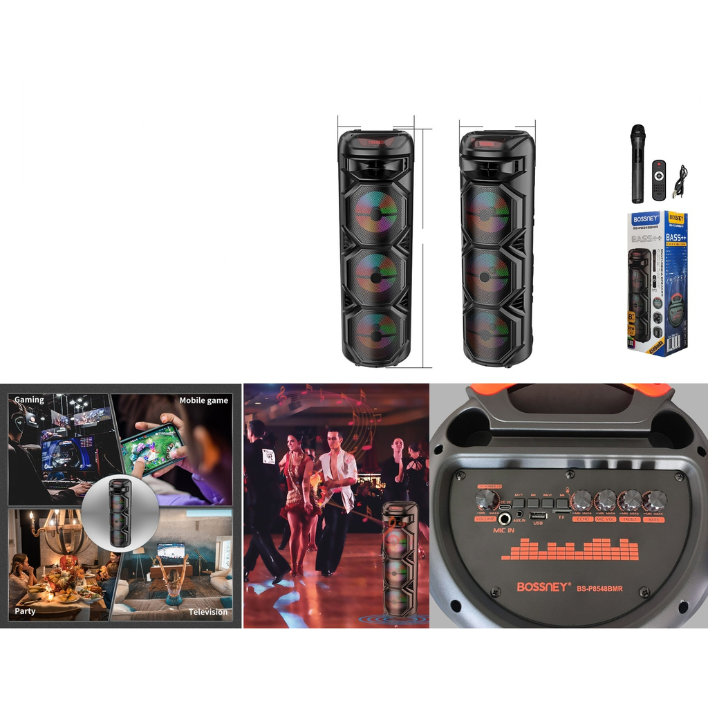 Bocina grande Bluetooth 60W con microfono y luces de colores