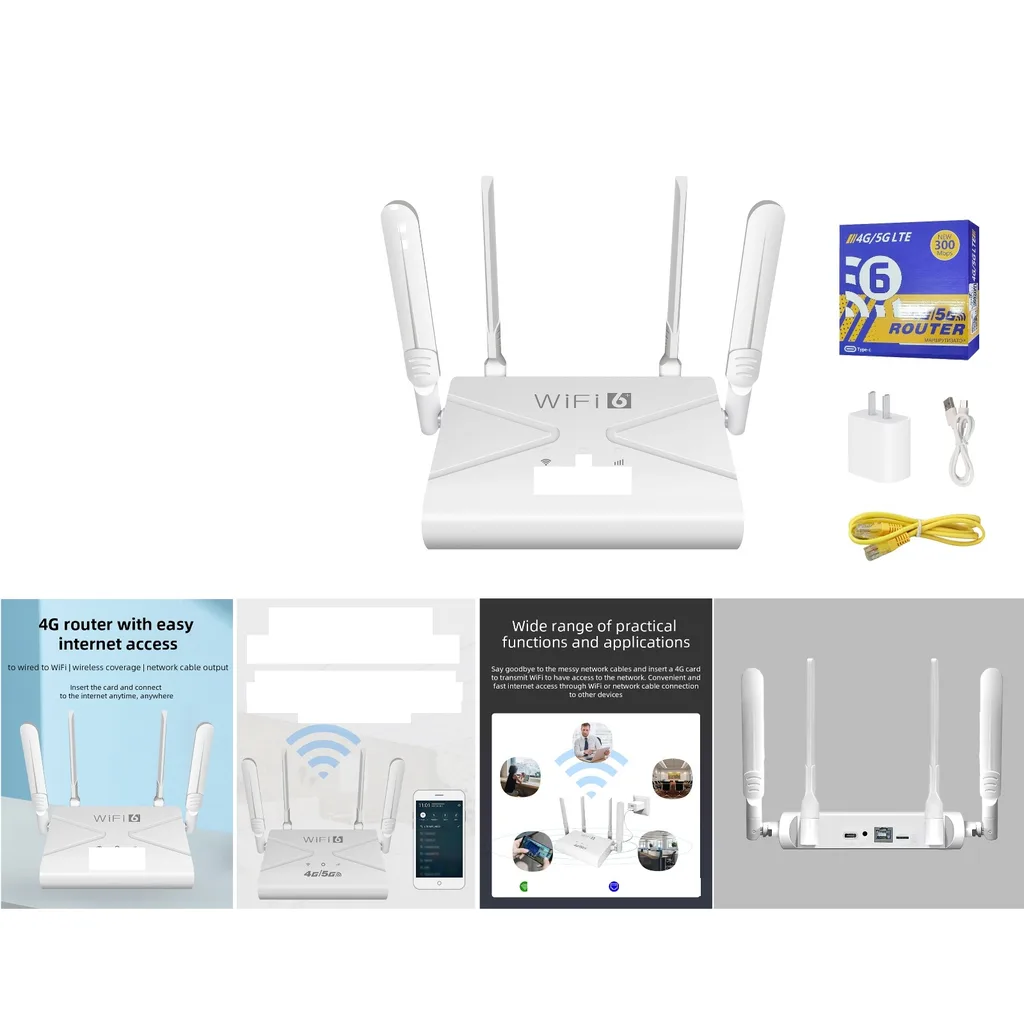 Router WiFi 6 4G/5G 4 antenas con ranura SIM