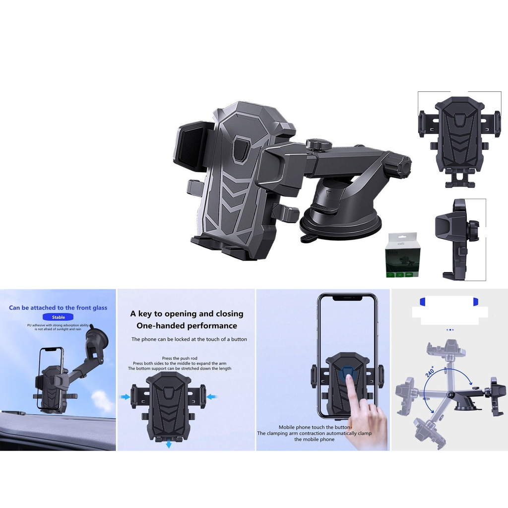 Soporte para celular de auto con ventosa y brazo telescopico